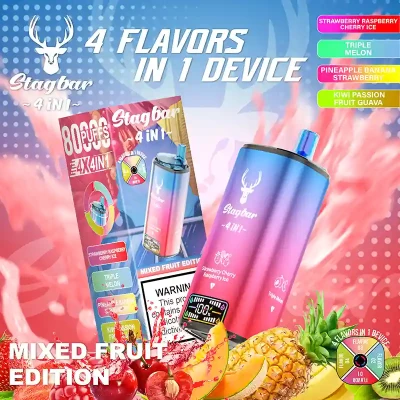 Strawberry Raspberry Cherry Ice & Triple Melon & Pineapple Banana Strawberry & Kiwi Passion Fruit Guava | STAGBAR 4IN1 80K Puffs Disposable Vape
